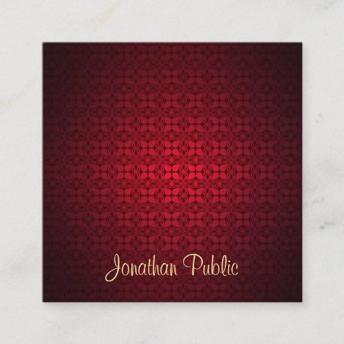 Creative Elegant Red Damask Calligraphy Script Square Business Card