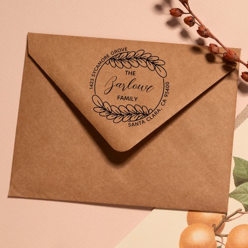 Creative Family Return Address  Elegant Wreath Rubber Stamp