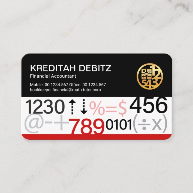 Creative Financial Bookkeeping Numbers Business Card (Front)