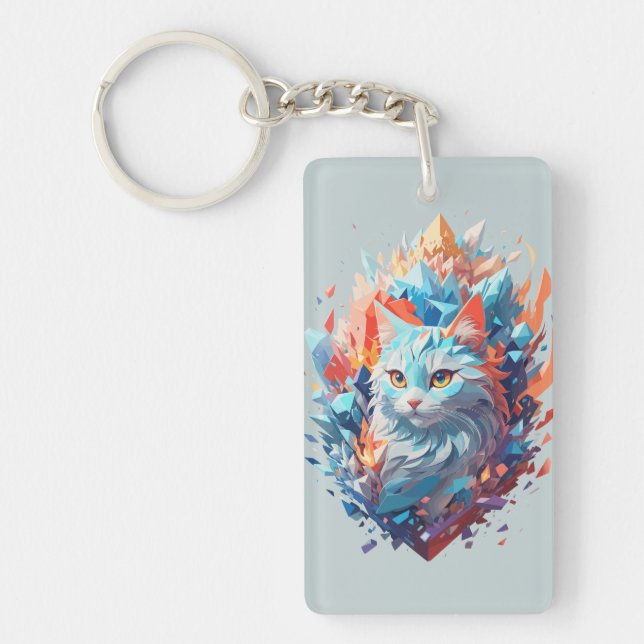 Creative Fire and Ice Cat Design Keychain (Front)