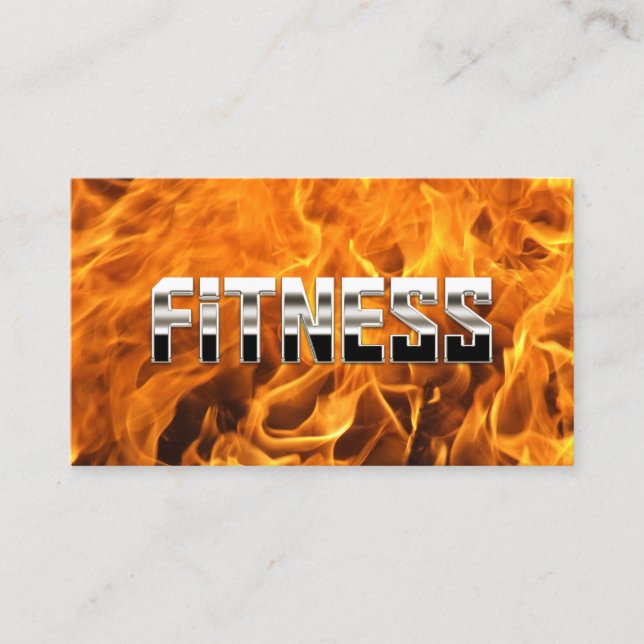 Creative Flaming Fire Metal Fitness Trainer Business Card (Front)