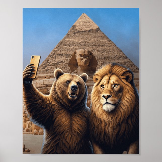 Creative Funny Lion and Bear Selfie  Poster (Front)