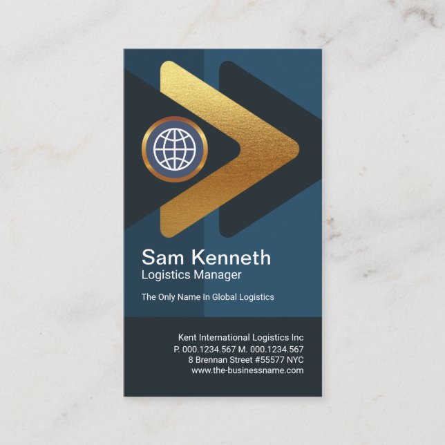 Creative Gold Arrow Logistics Supply Chain Business Card (Front)