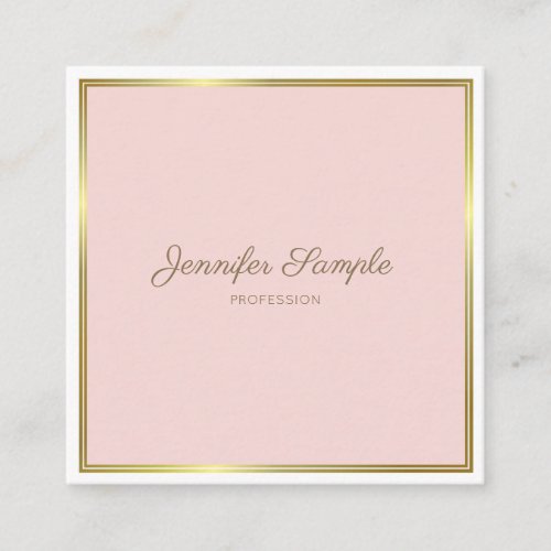 Creative Gold Blush Pink Hand Script Font Text Square Business Card