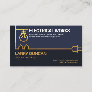 Creative Gold Border Power Plug Bulb Electrician Business Card