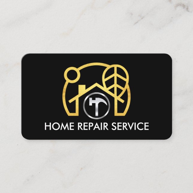 Creative Gold Building Handyman Hammer Business Card (Front)