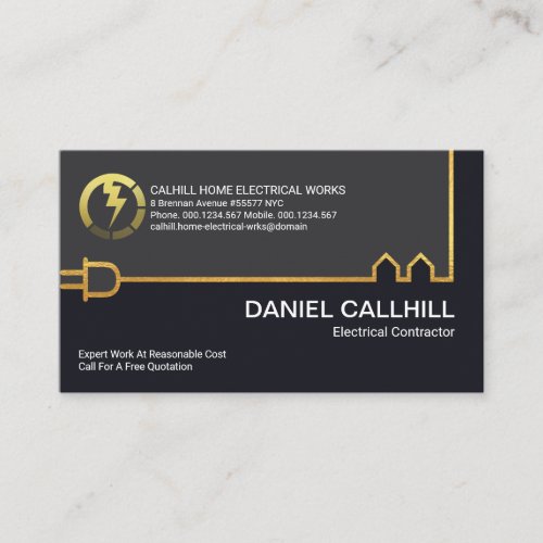 Creative Gold Building Power Cable Electrician Business Card