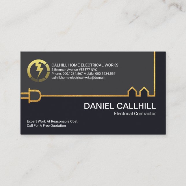 Creative Gold Building Power Cable Electrician Business Card (Front)