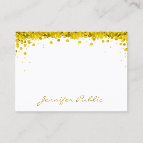 Creative Gold Confetti Hand Script Text Template Business Card