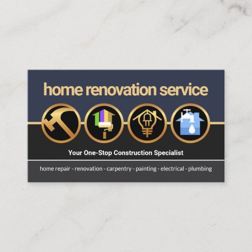Creative Gold Construction Icon Border Renovation Business Card