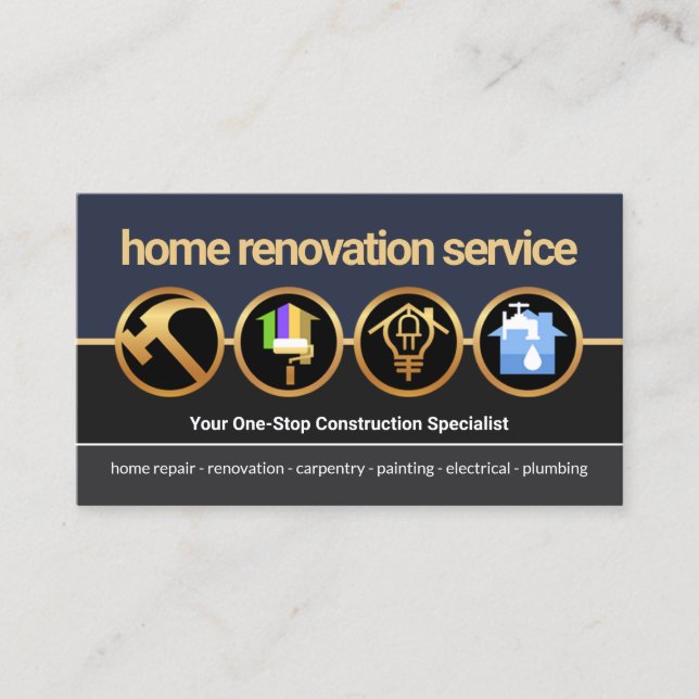 Creative Gold Construction Icon Border Renovation Business Card (Front)