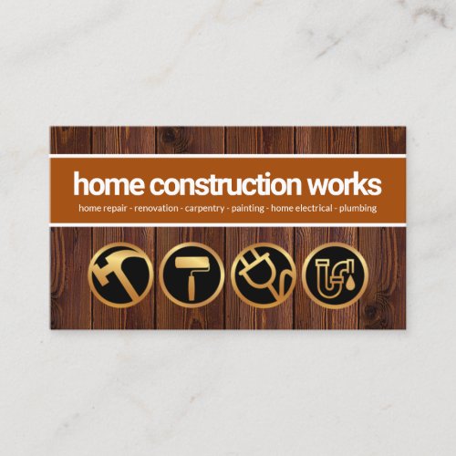 Creative Gold Construction Tools Timber Wood Panel Business Card
