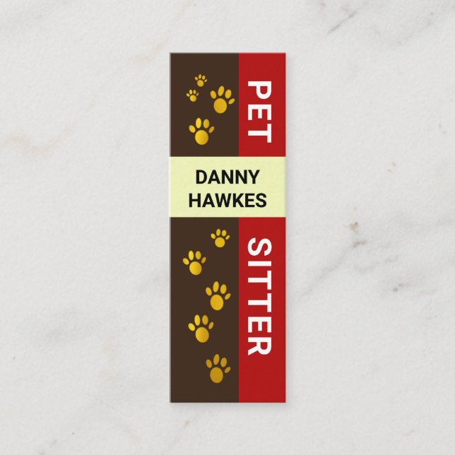 Creative Gold Doggy Paw Prints Pet Sitter Mini Business Card (Front)