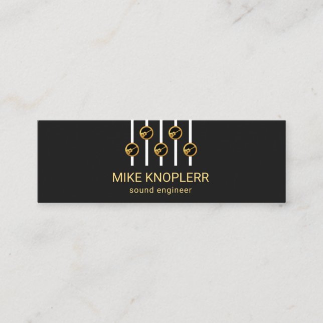 Creative Gold Guitar Equalizer Panel Mini Business Card (Front)