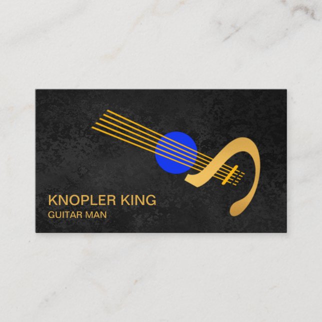 Creative Gold Guitar Stylish Grey Grunge Musician Business Card (Front)