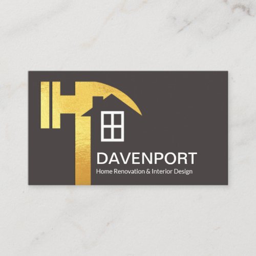 Creative Gold Hammer Home Silhouette Contractor Business Card