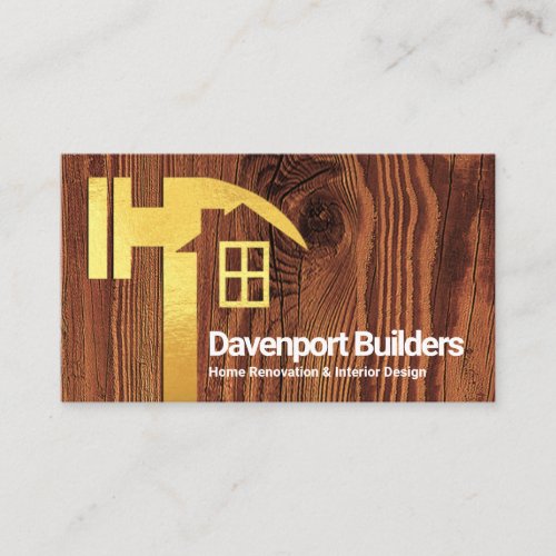 Creative Gold Hammer Home Silhouette Timber Wood Business Card