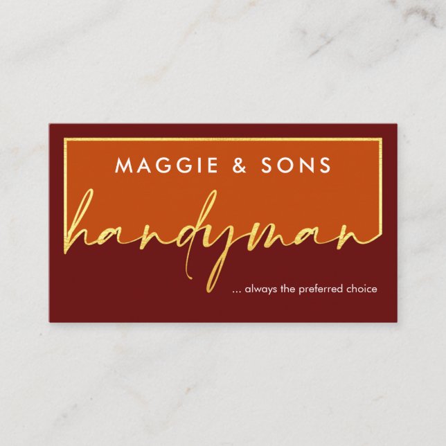 Creative Gold Handyman Signage Frame Business Card (Front)
