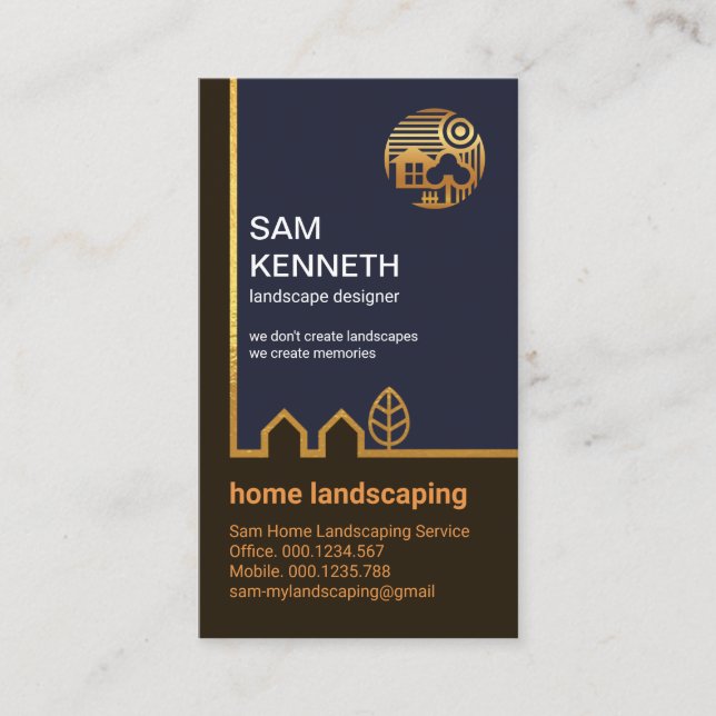 Creative Gold Home Tree Border Landscaping Business Card (Front)