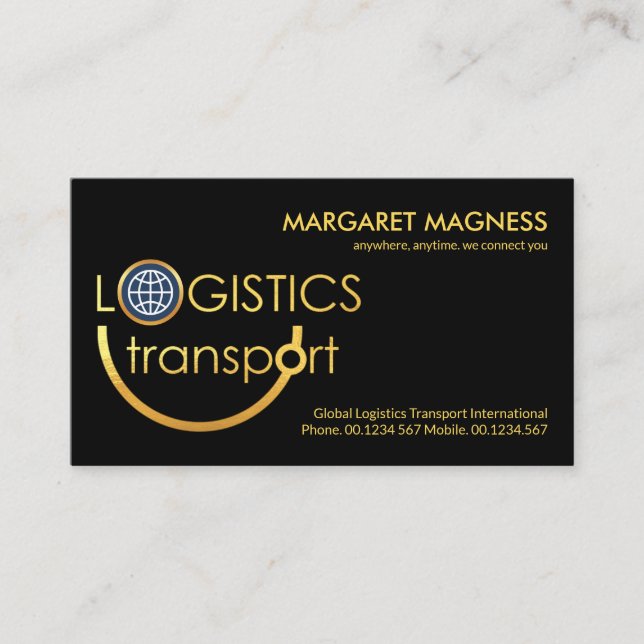 Creative Gold Logistics Transport Signage Startup Business Card (Front)