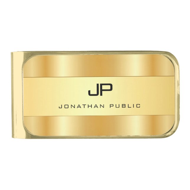 Creative Gold Look Modern Monogram Template Finish Money Clip (Front)
