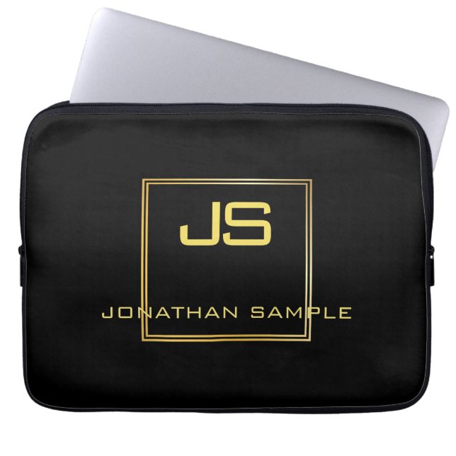 Creative Gold Monogram Black Template Laptop Sleeve (Front)