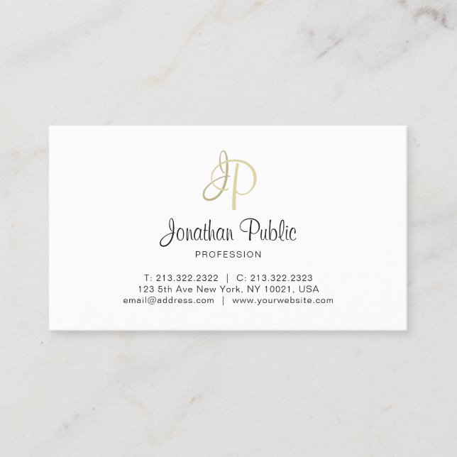 Creative Gold Monogram Minimalist Plain Trendy Business Card (Front)