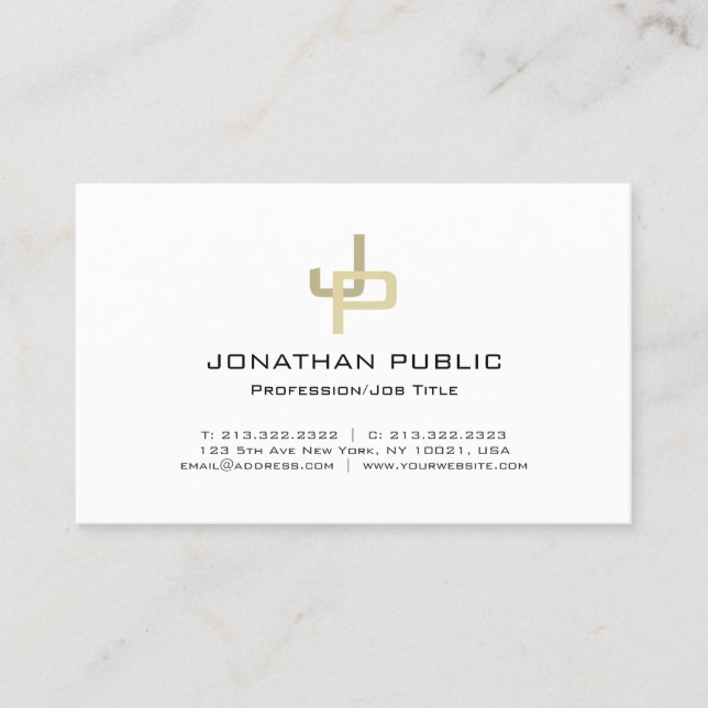 Creative Gold Monogram Professional Modern Sleek Business Card (Front)