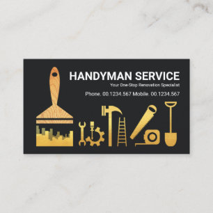 Creative Gold Paint Brush Handyman Tools Builder Business Card