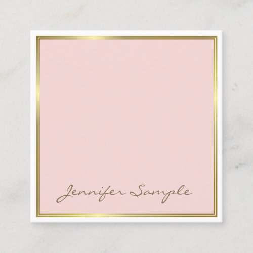 Creative Gold Pink Hand Script Font Text Modern Square Business Card