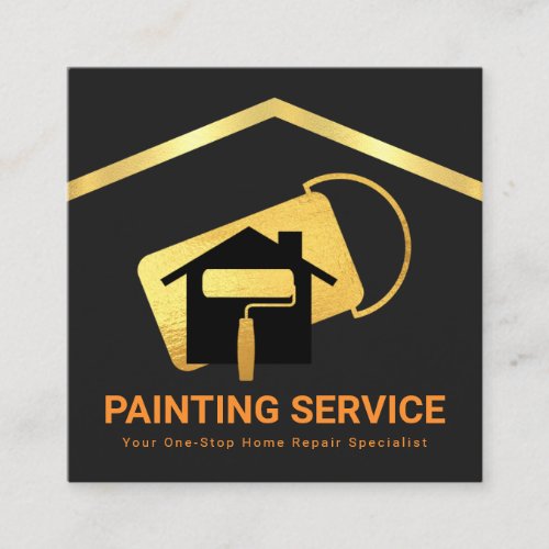 Creative Gold Rooftop Gold Paint Can Brush Square Business Card