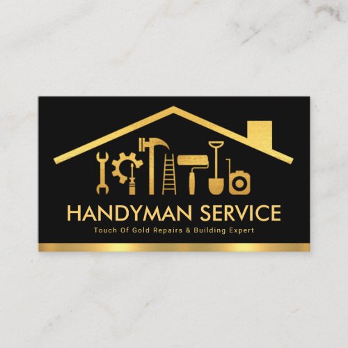 Creative Gold Rooftop Handyman Tools Home Repairs Business Card