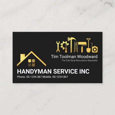 Creative Gold Rooftop Handyman Tools Renovation Business Card