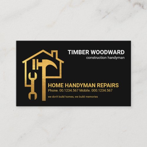 Creative Gold Spanner Hammer Rooftop Building Business Card