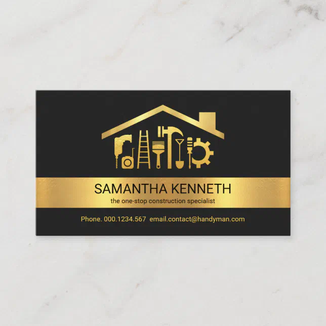 Creative Gold Stripe Construction Tools Business Card Zazzle