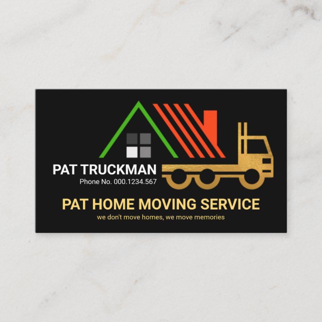 Creative Gold Truck Moving Rooftop Business Card (Front)