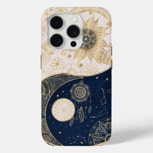 Creative Gold Yin Yang Night Day Mandala iPhone 15 Pro Case