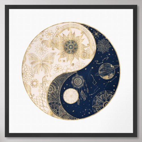 Creative Gold Yin Yang Night Day Mandala Framed Art