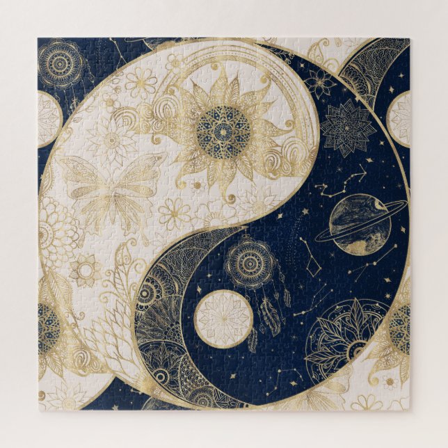 Creative Gold Yin Yang Night Day Mandala Jigsaw Puzzle (Vertical)