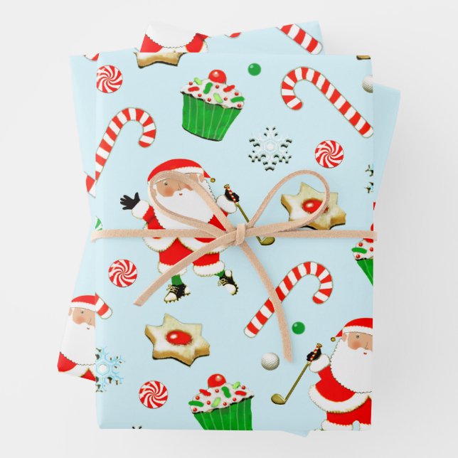 Creative Golf Christmas Holiday Gift Wrapping Paper Sheets (In situ)