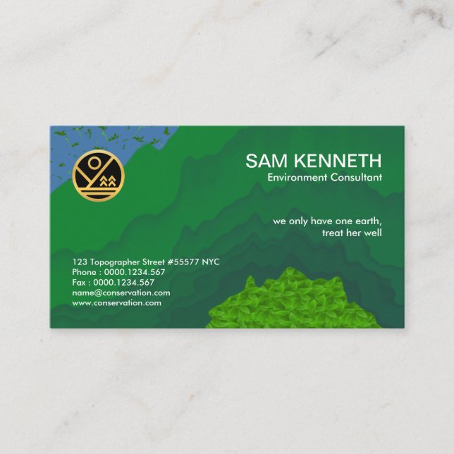 Creative Green Forest Topography Conservationist Business Card (Front)