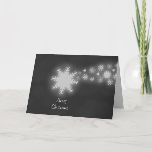 Creative Grey Composed Snow Flakes Comet Graphic Holiday Card (Front)