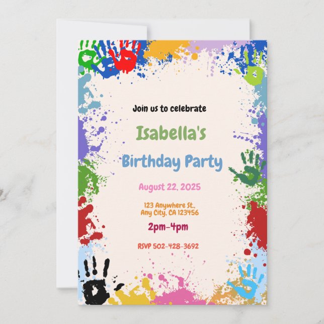 Creative Hand Paint Art Birthday Party Invitation (Front)