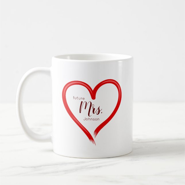 Creative Hand Painted Red Heart Future Mrs Name Coffee Mug (Left)