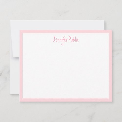 Creative Hand Script Name Text Pink Border White Note Card