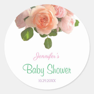 Creative Handwritten Baby Shower Watercolor Roses Classic Round Sticker