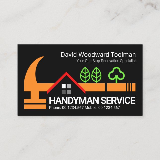 Creative Handyman Hammer Rooftop Construction Business Card (Front)