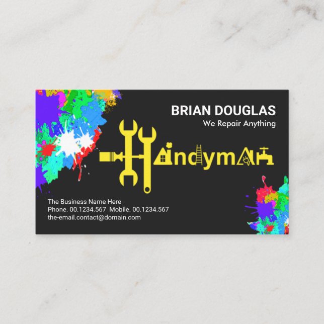 Creative Handyman Tools Motif Paint Splatter Business Card (Front)