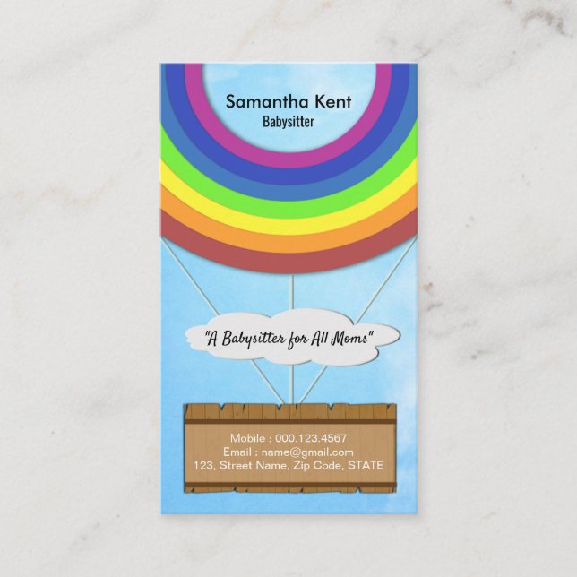 Creative Hot Air Balloon Nanny Business Card (Front)