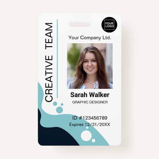 Creative ID Employee Photo Logo Name light blue Badge (Front)